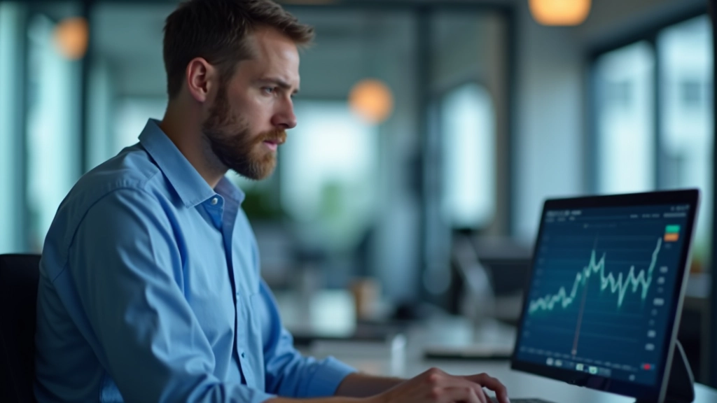 Statistiker und Ökonom analysieren Daten auf Bildschirm mit Wirtschaftsgrafiken und Charts