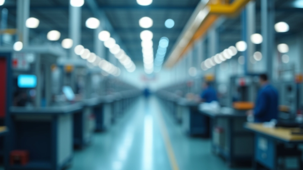 Fabrikhalle mit modernen Maschinen und Produktionslinien, industrielle Fertigungsprozesse mit technischem Personal