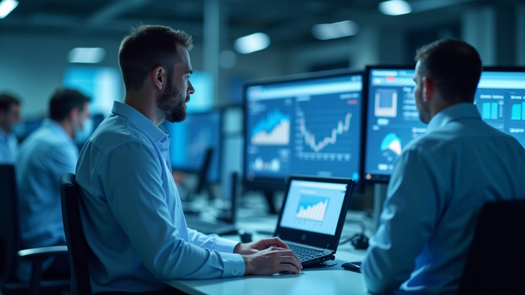 Modernes Industrieforschungszentrum mit Datenanalysestationen und Grafiken zur Preisüberwachung